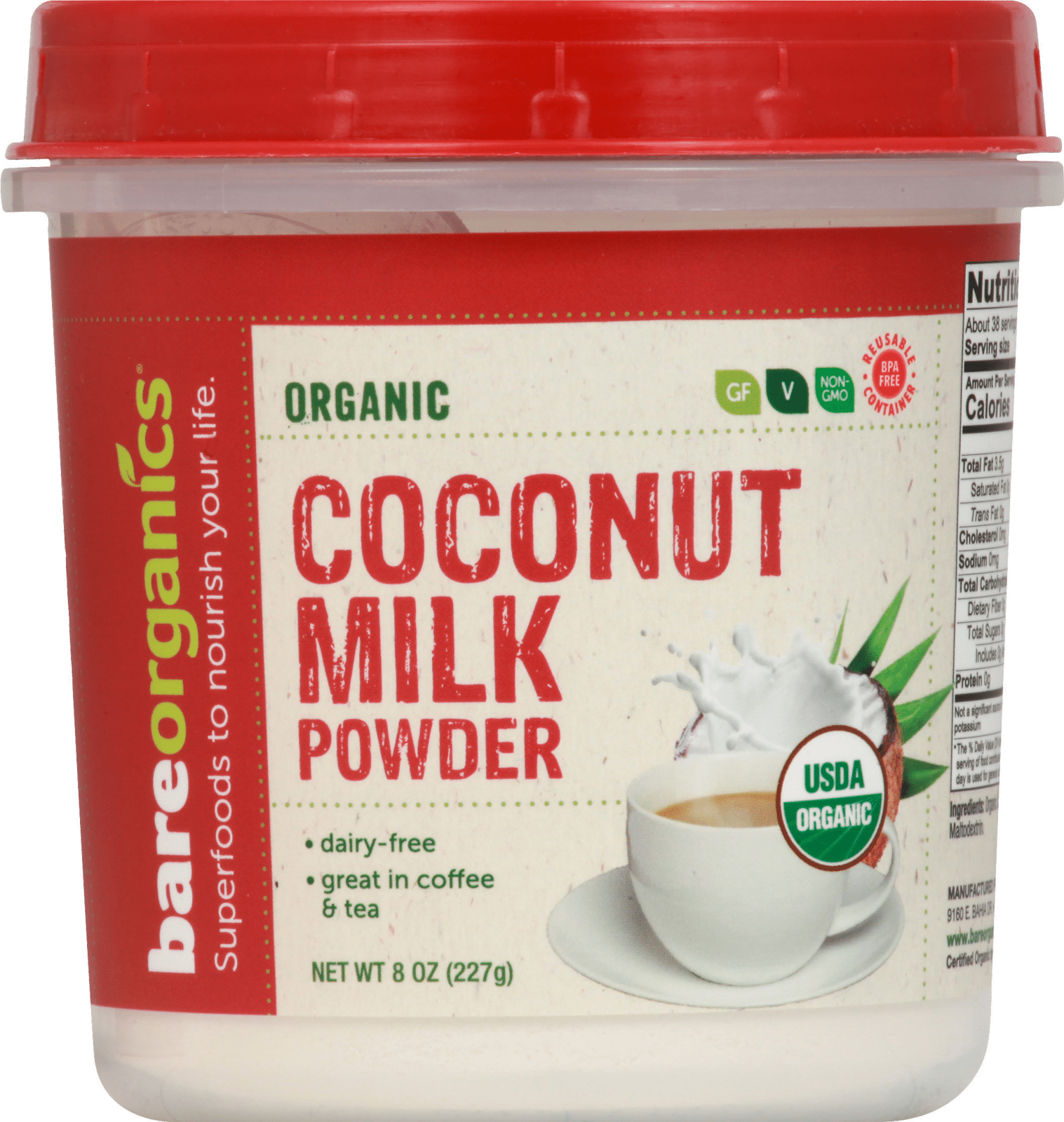 Bareorganics Coconut Milk, Organic, Powder