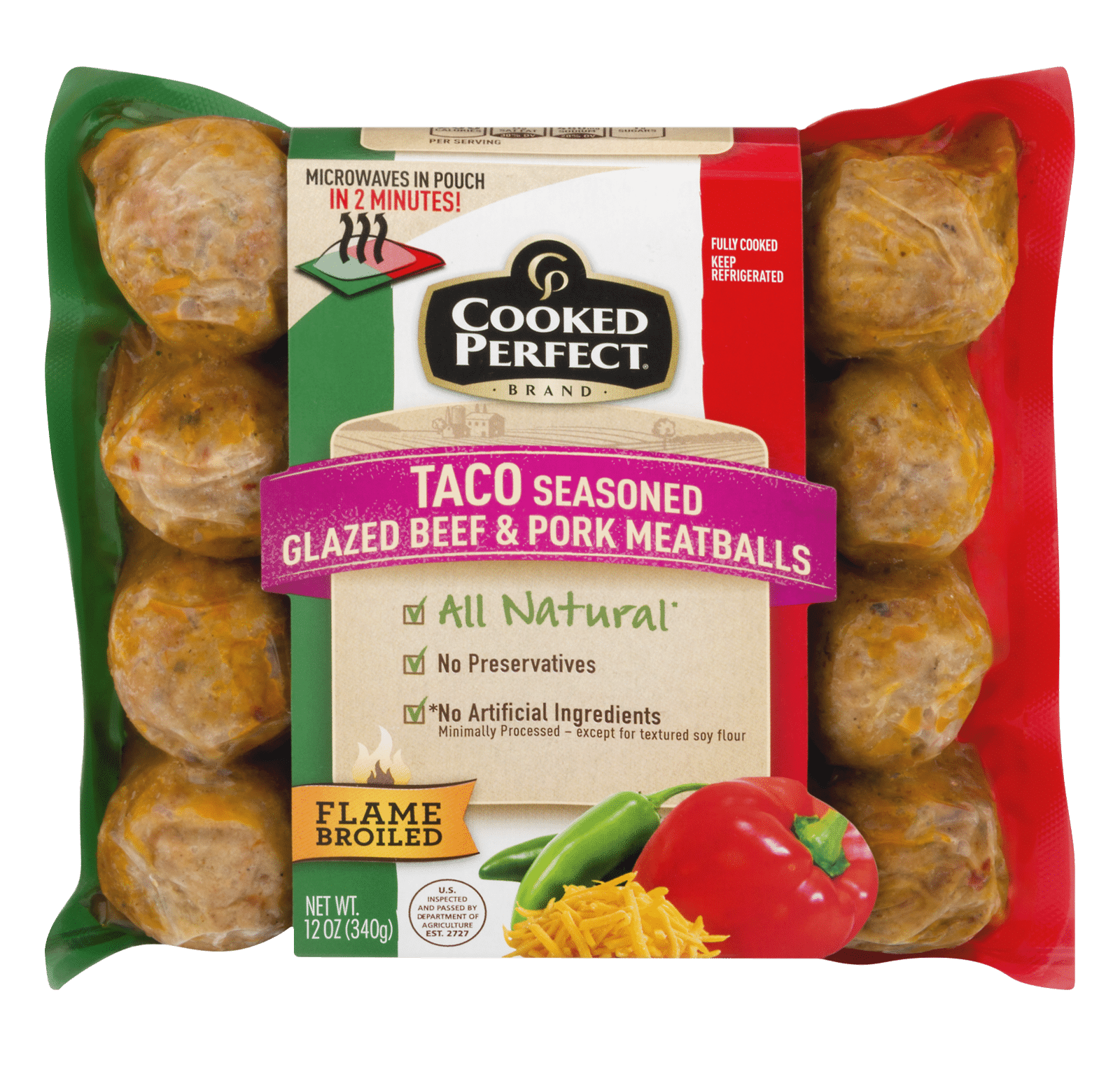 Cooked Perfect Beef & Pork Meatballs Fresh Glazed Taco Seasoned