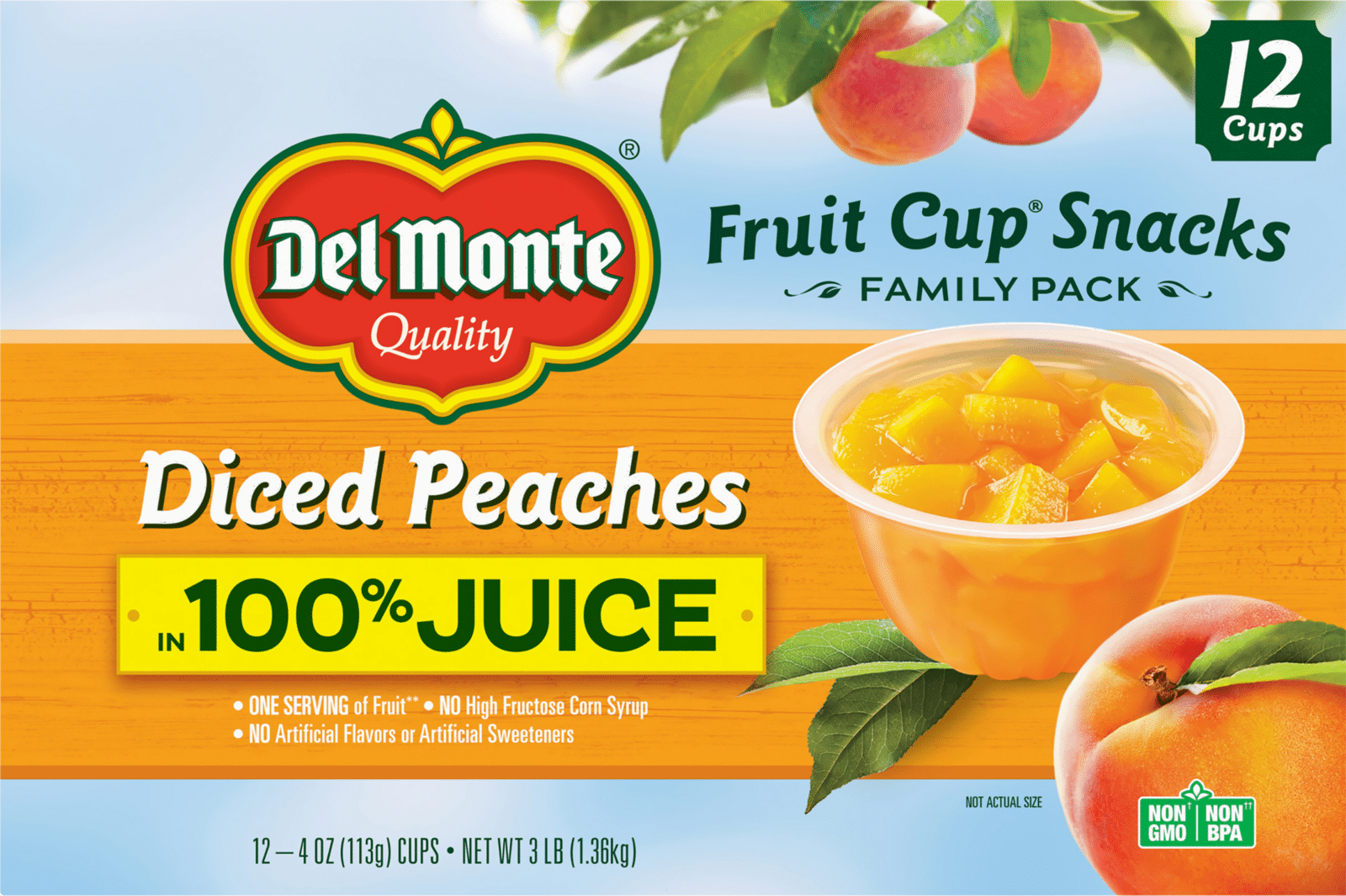Del Monte Family Pack Diced Peaches In 100% Juice Fruit
