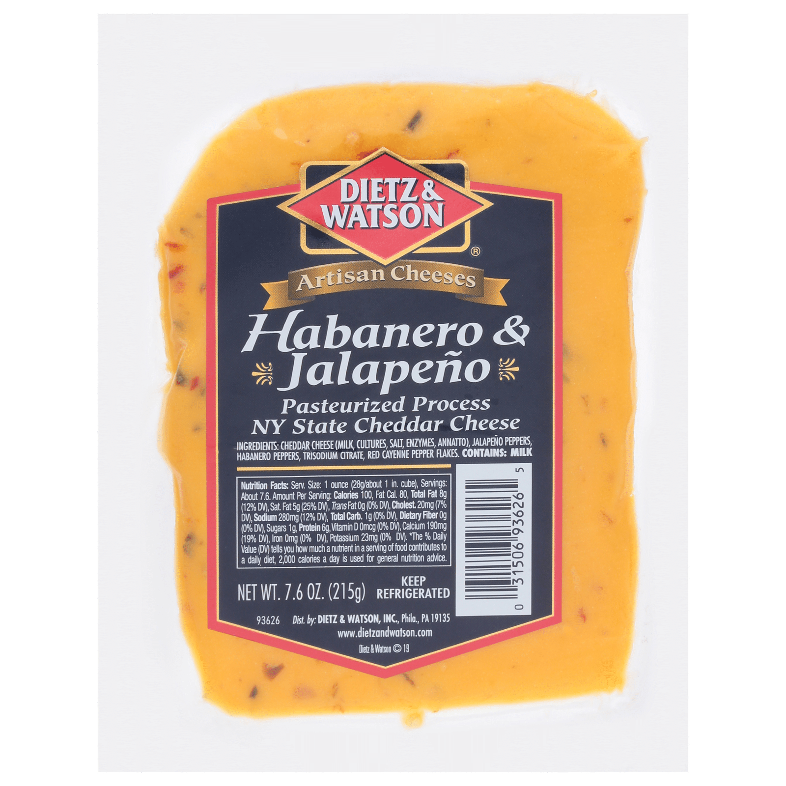 Dietz & Watson Artisan Cheeses Habanero & Jalapeno NY State Cheddar Cheese