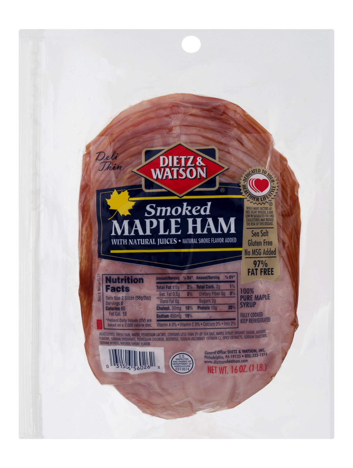 Dietz & Watson Maple Ham with Natural Juices Smoked Deli Thin