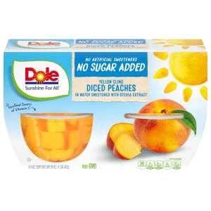 Dole No Sugar Added Yellow Cling Diced Peaches in Water Sweetened with Stevia & Monk Fruit Extracts