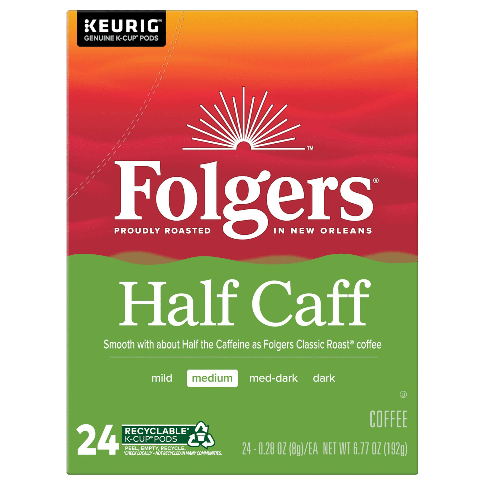 Keurig K-Cup Folgers 1/2 Caff Coffee 24 Each
