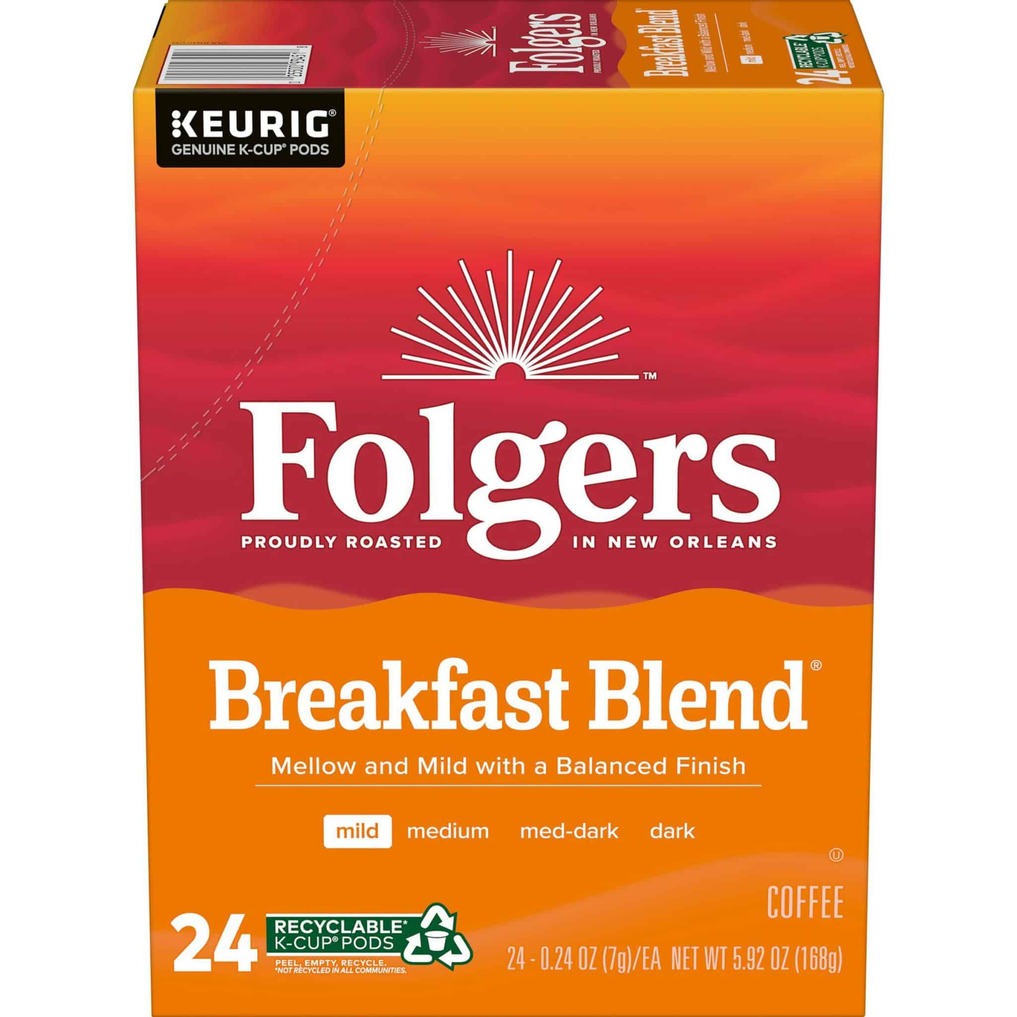 Folgers Mild Roast Coffee Breakfast Blend Keurig K-Cup Pods