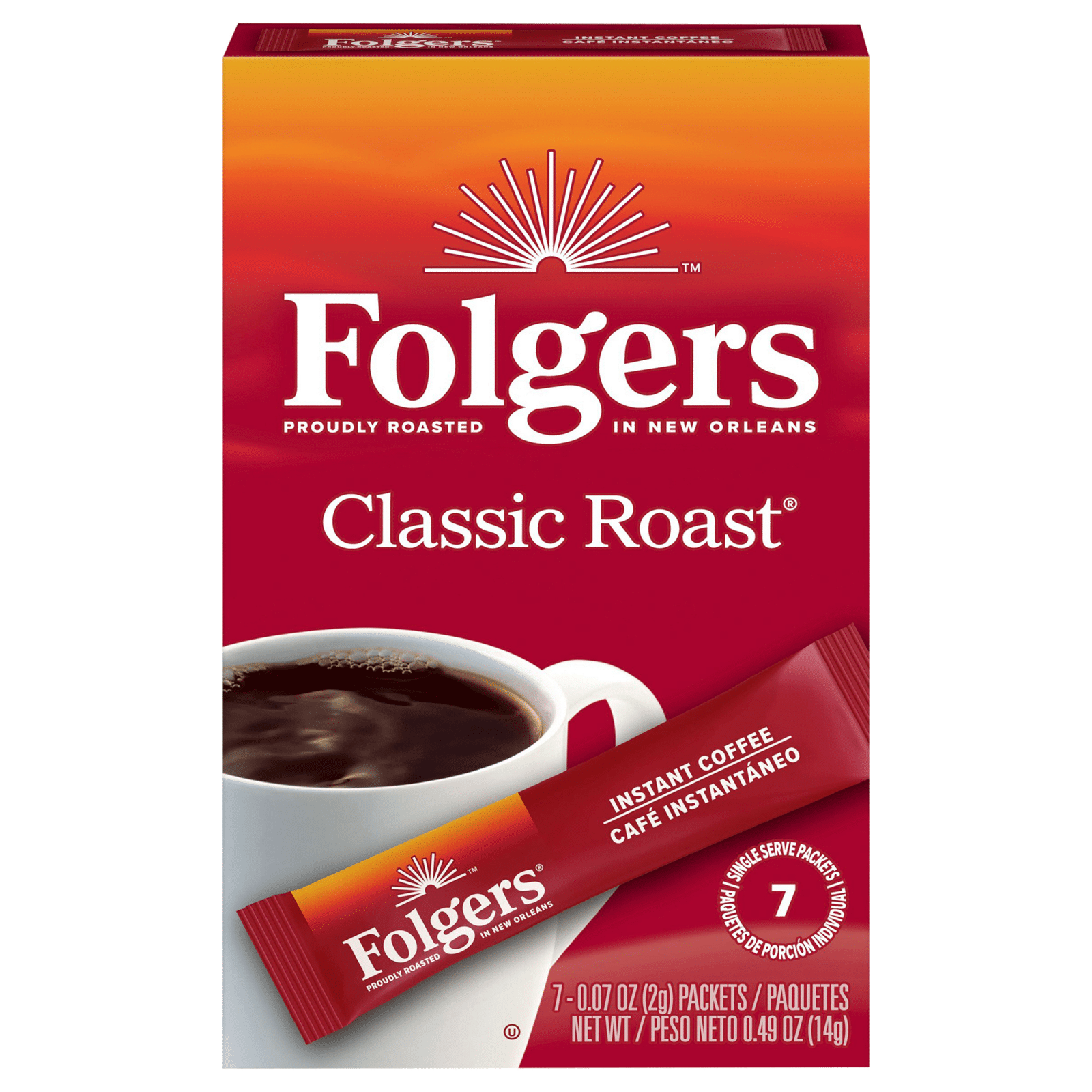 Folgers Instant Coffee Crystals Classic Roast Single Serve Packets