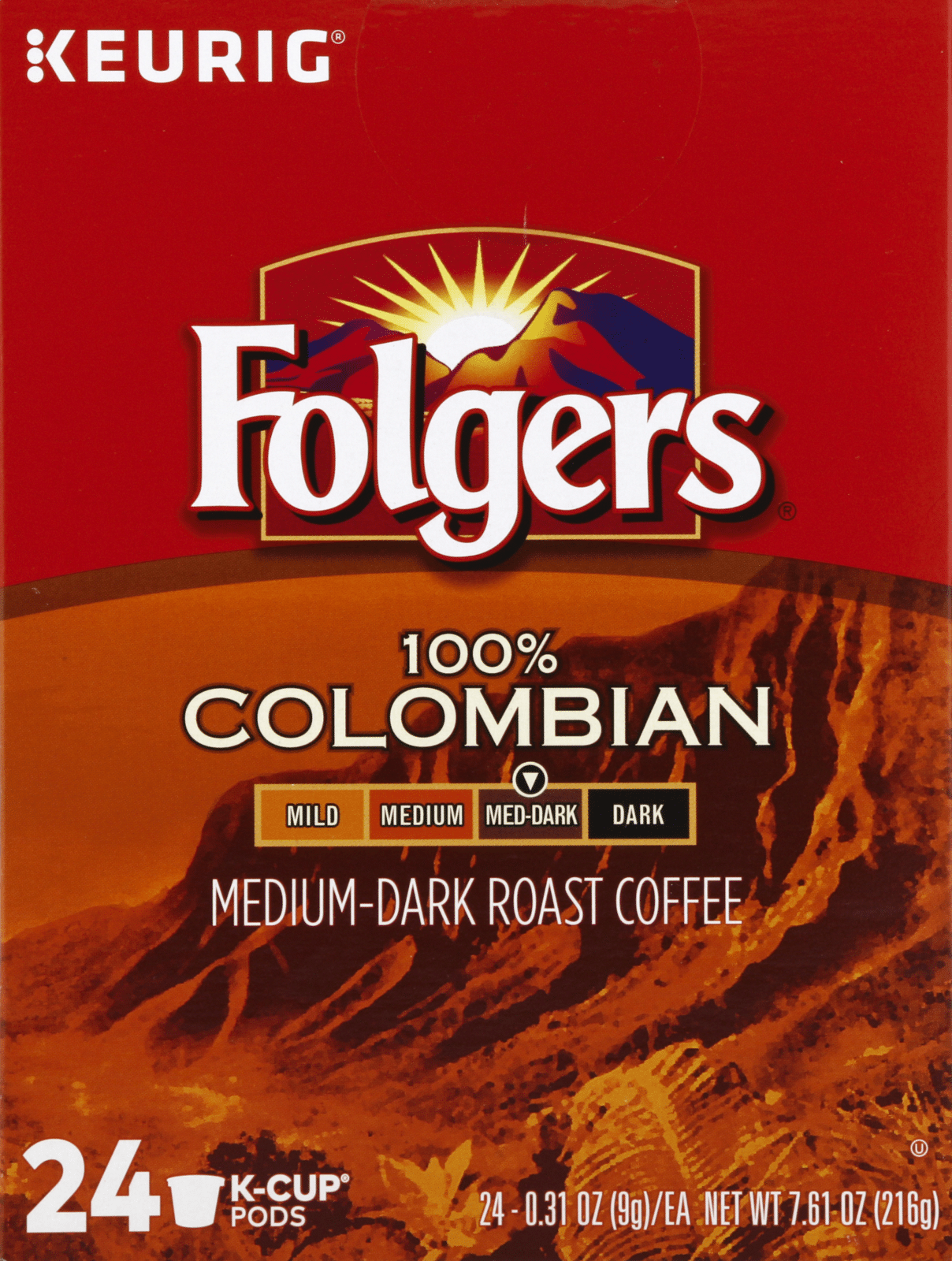 Folgers 100% Colombian Med-Dark Roast Coffee K-Cup Pods