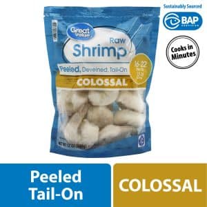 Great Value Frozen Raw Colossal Peeled Deveined Tail-On Shrimp