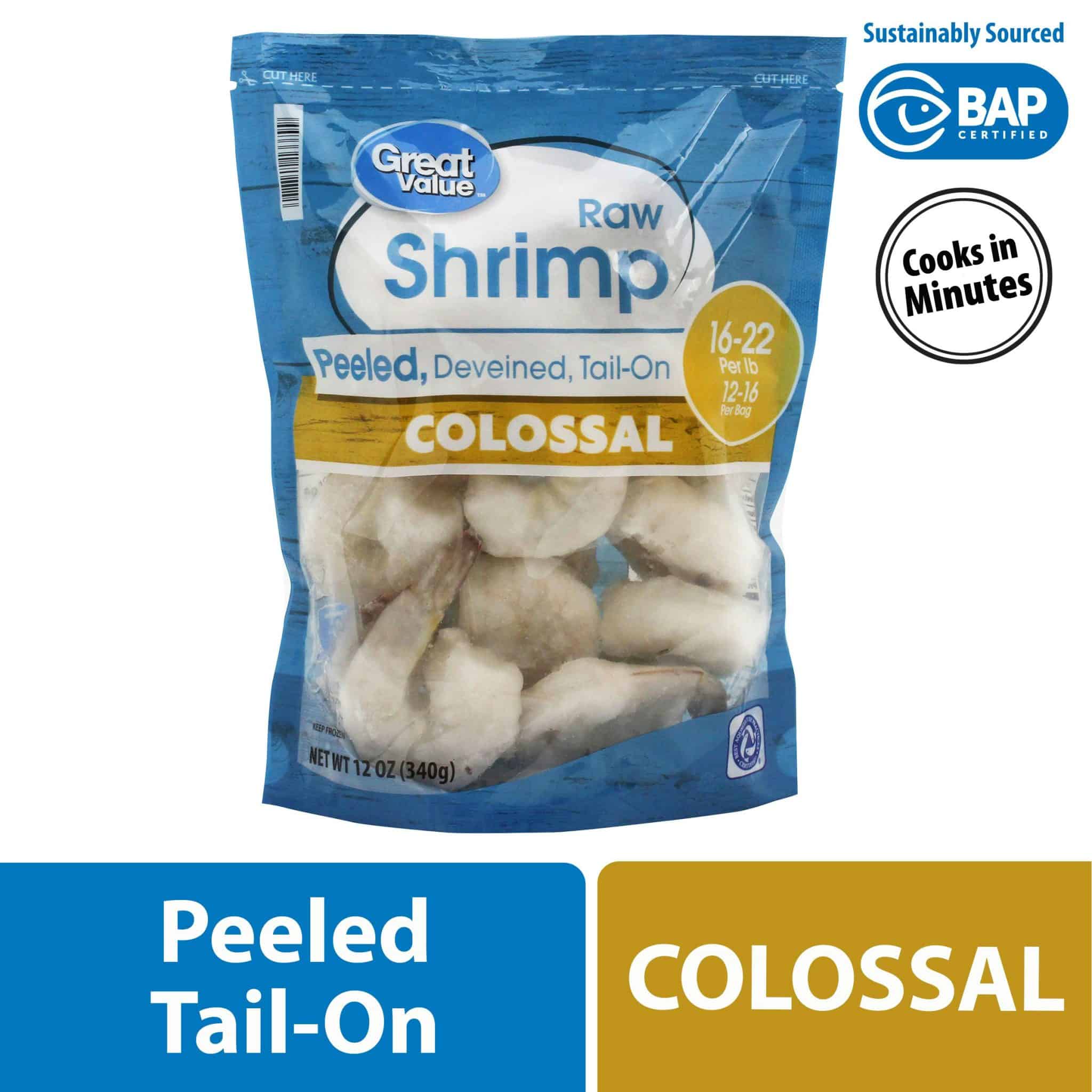 Great Value Frozen Raw Colossal Peeled Deveined Tail-On Shrimp