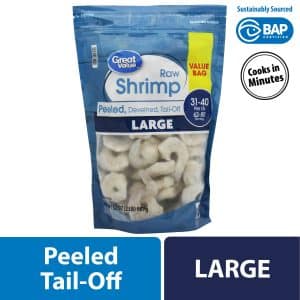 Great Value Frozen Raw Large Peeled & Deveined Tail-Off Shrimp