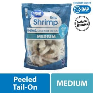 Great Value Frozen Raw Medium Peeled Deveined Tail-On Shrimp