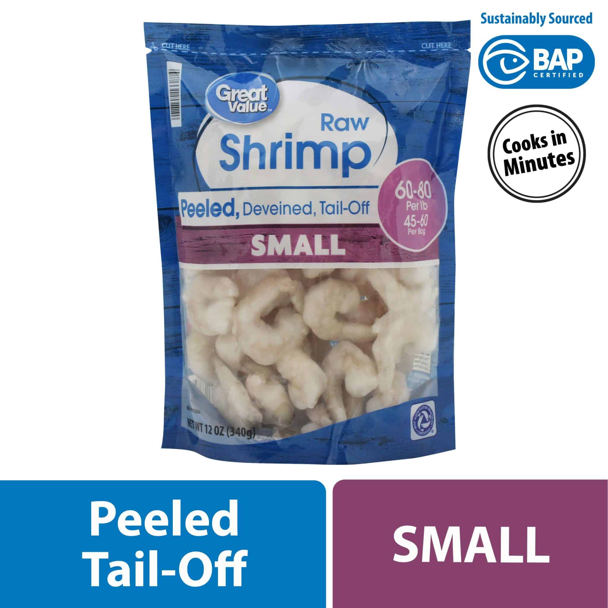 Great Value Frozen Raw Small Peeled & Deveined Tail-Off Shrimp