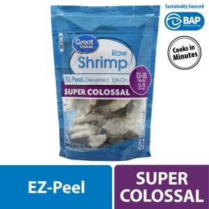 Great Value Frozen Raw Super Colossal Shell-On Tail-On Easy Peel Shrimp