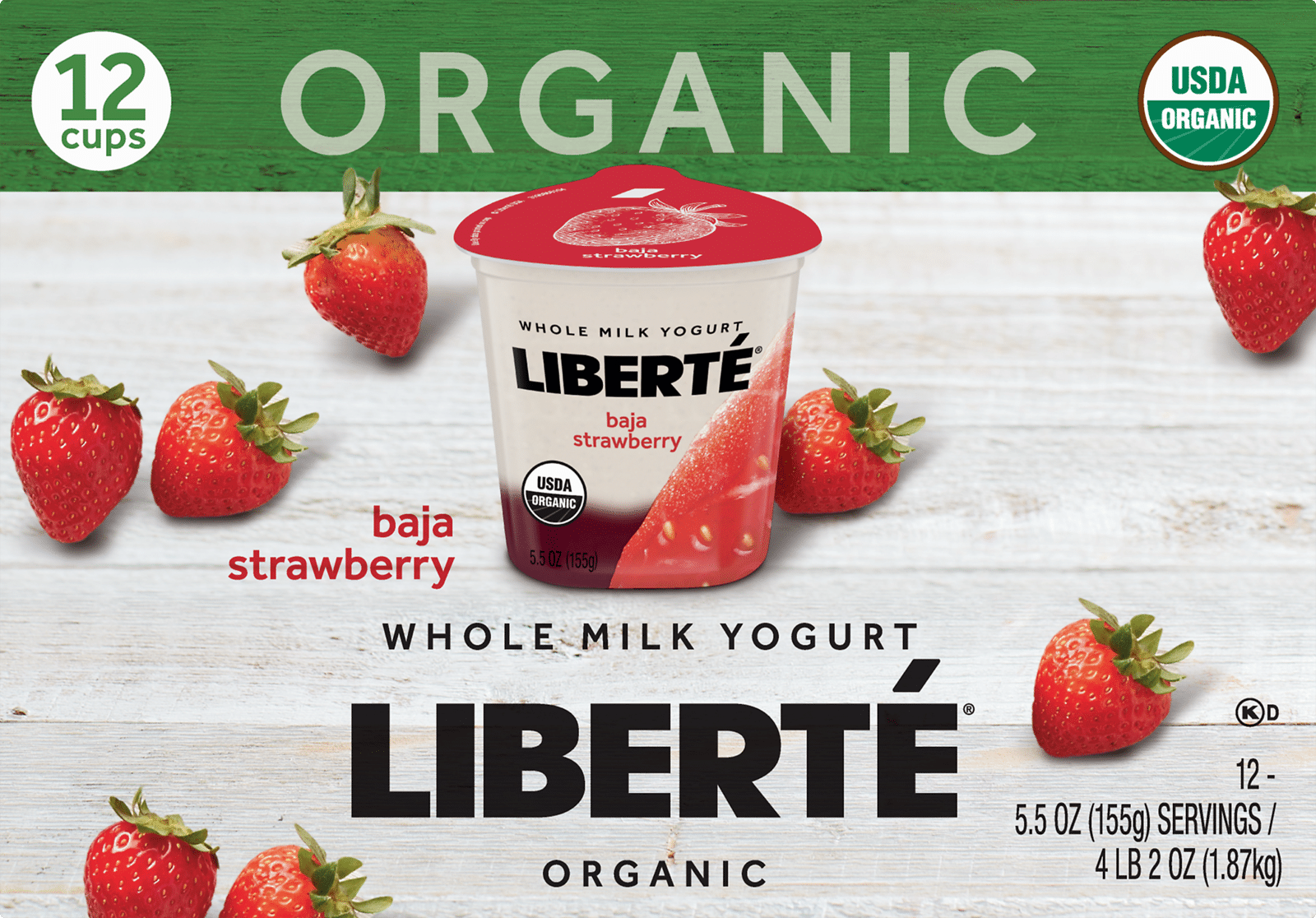 Liberte Organic Whole Milk Yogurt Baja Strawberry