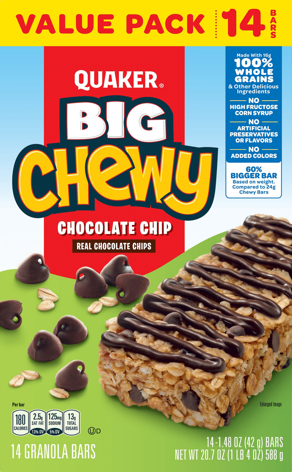 Quaker Big Chewy Value Pack Chocolate Chip Granola Bars 14 ea