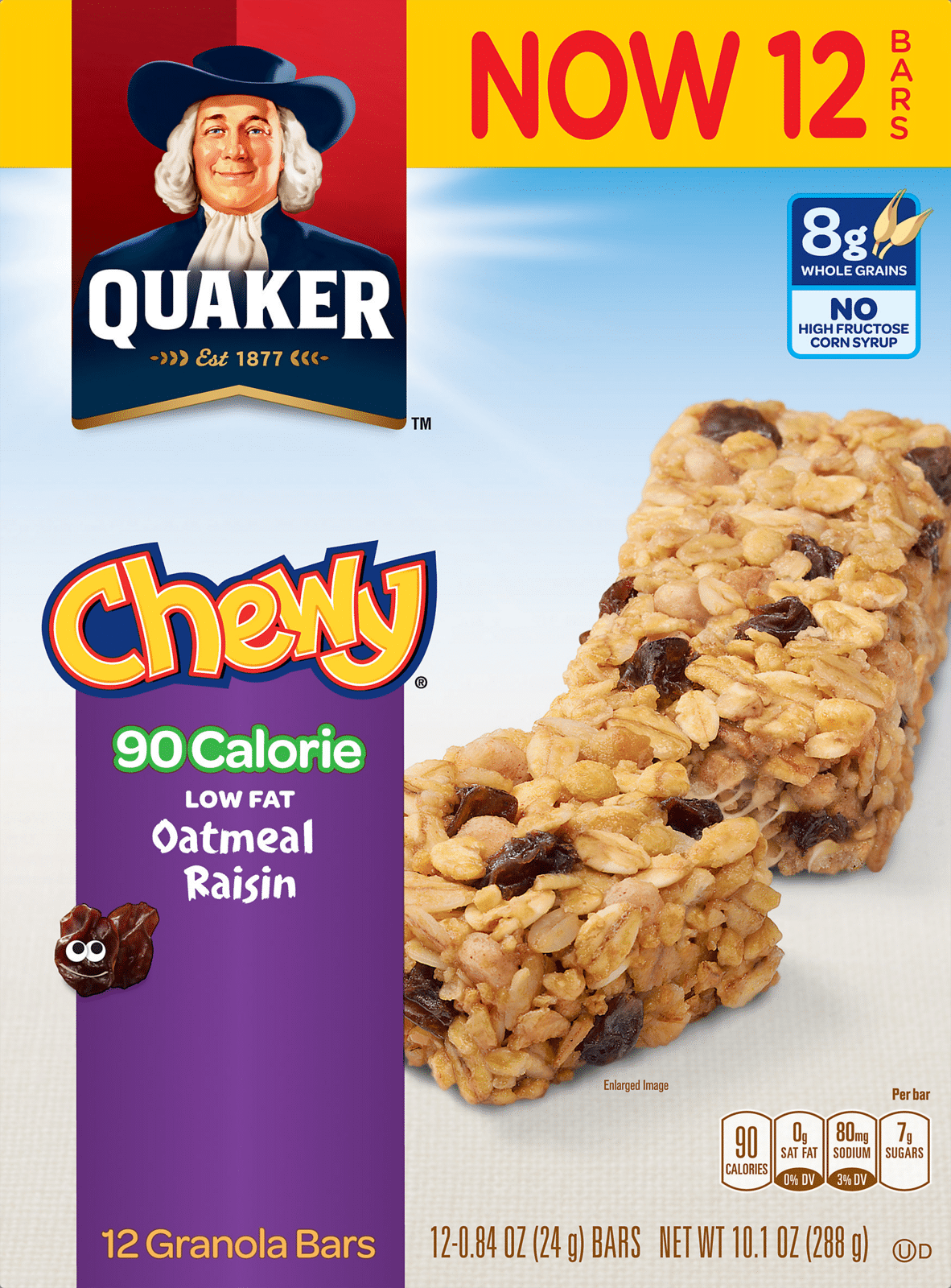 Quaker Low Fat Oatmeal Raisin Chewy Granola Bars 12 Ea