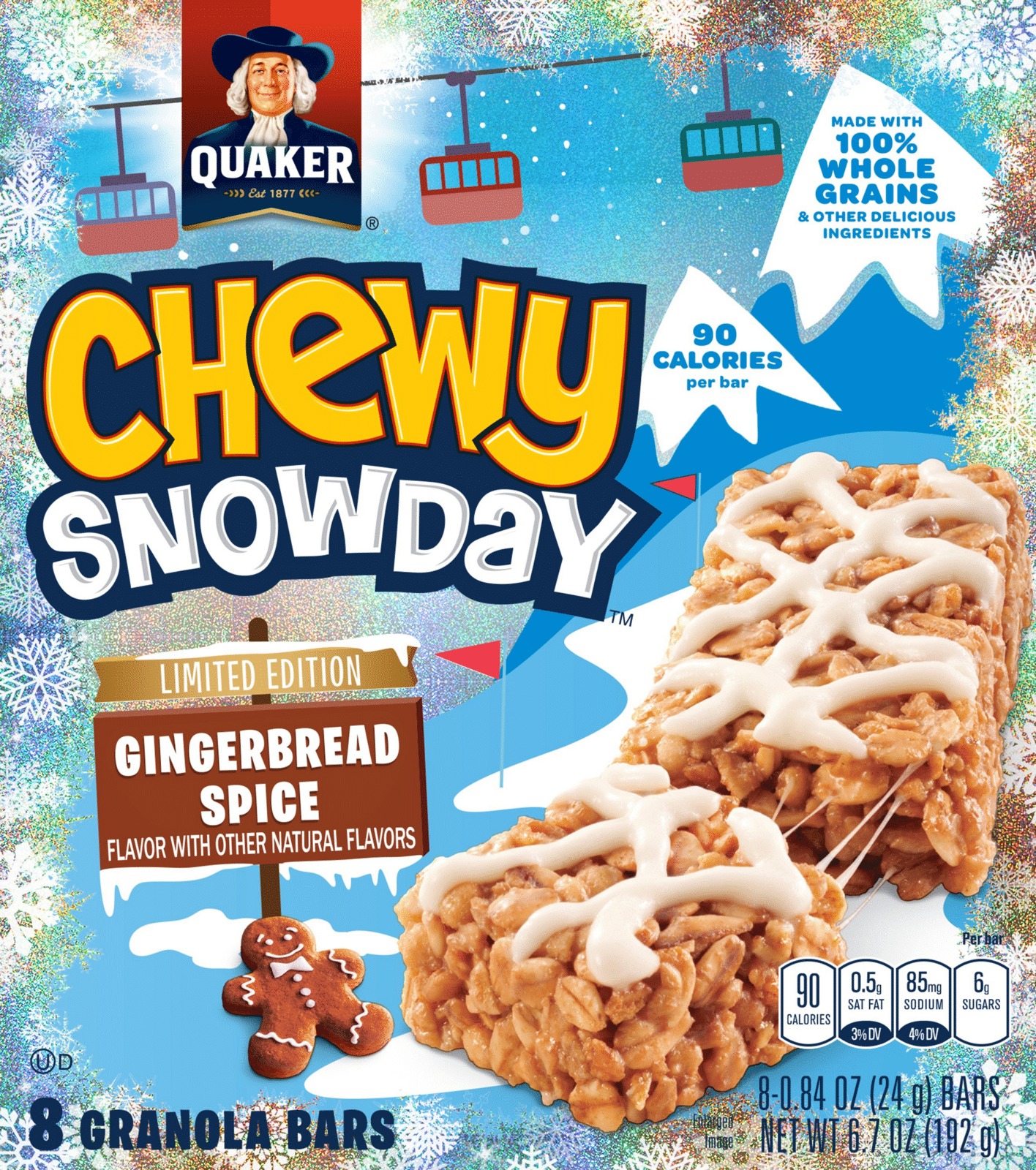 Quaker Chewy Snowday Gingerbread Spice Granola Bars 8 ea