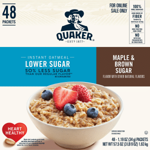 Quaker Lower Sugar Maple & Brown Sugar Instant Oatmeal 48 ea