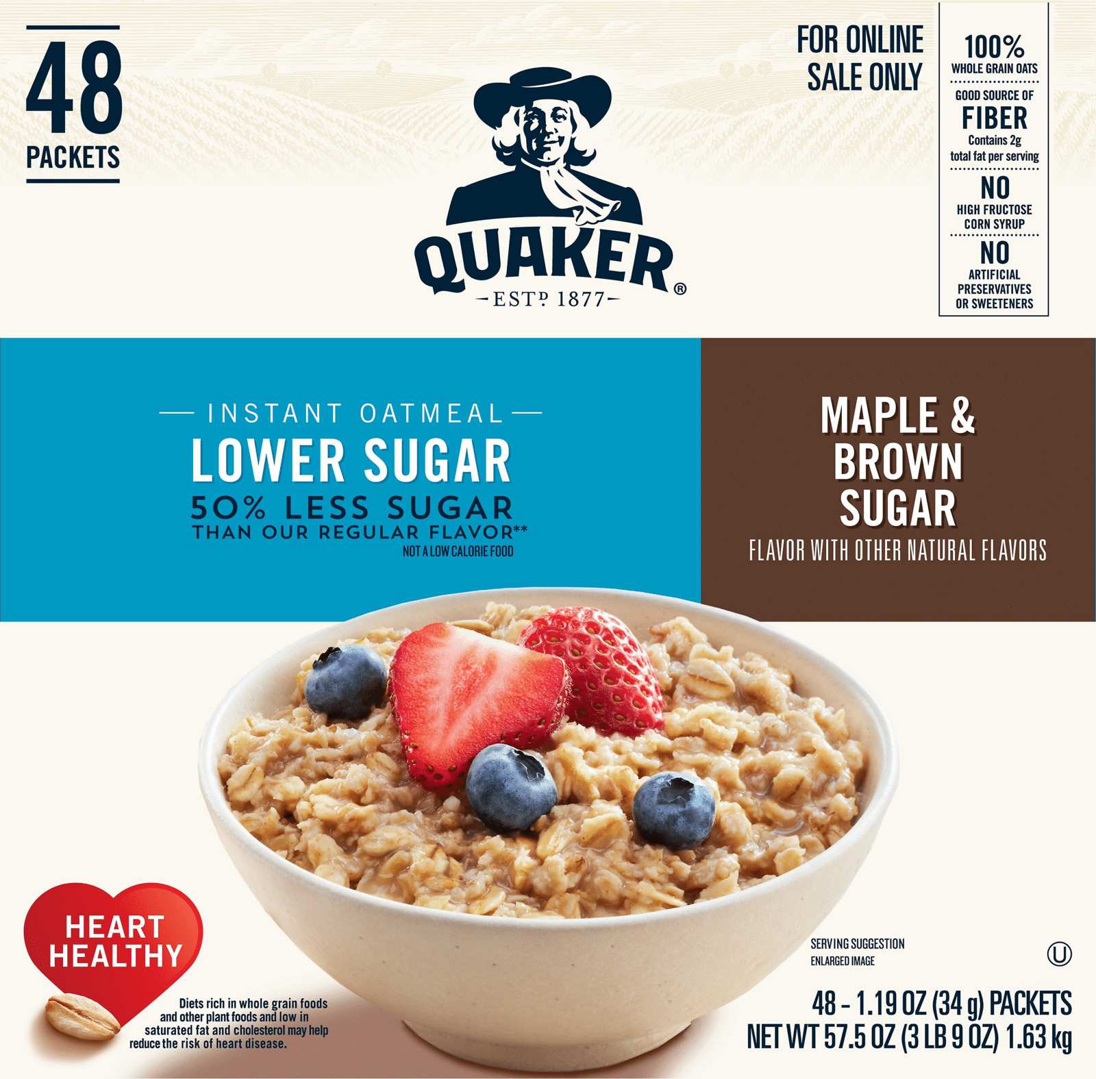 Quaker Lower Sugar Maple & Brown Sugar Instant Oatmeal 48 ea