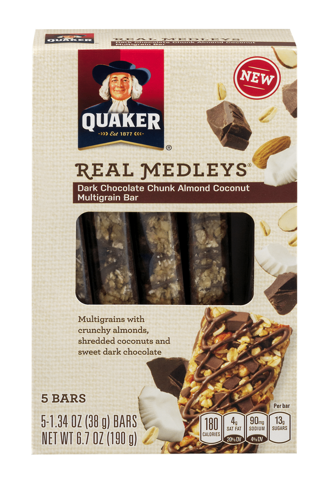Quaker Dark Chocolate Chunk Almond Coconut Real Medleys Multigrain Bar