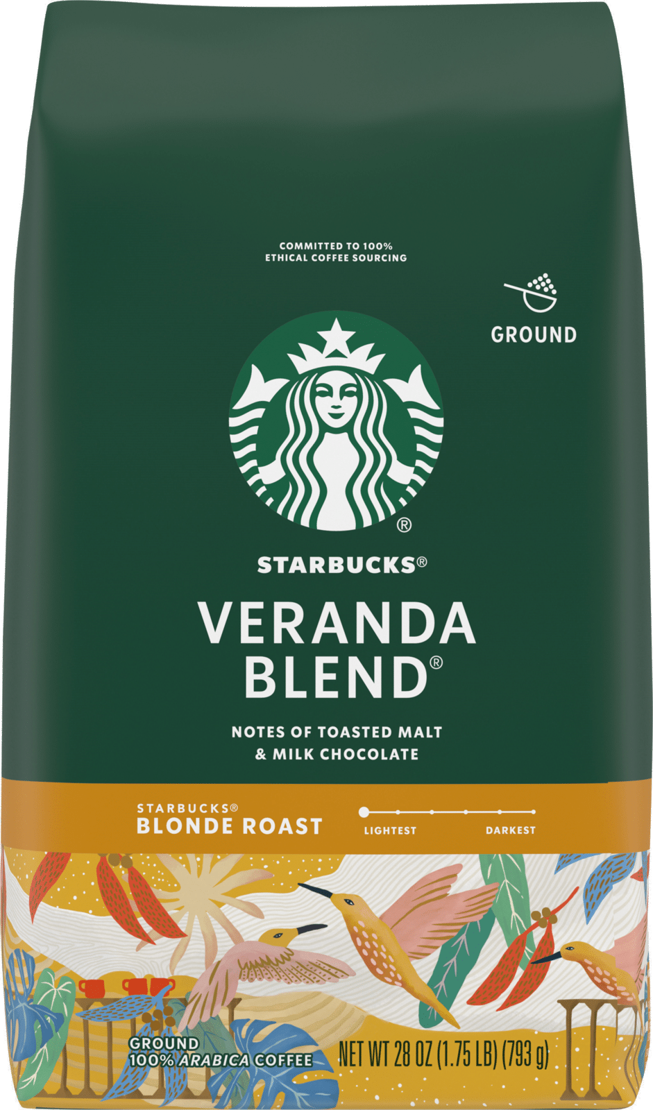 Starbucks Blonde Roast Ground Coffee Veranda Blend 100% Arabica