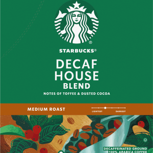 Starbucks Decaffeinated K-Cup Pods Medium Roast Ground Decaf House Blend Coffee 22 Pods