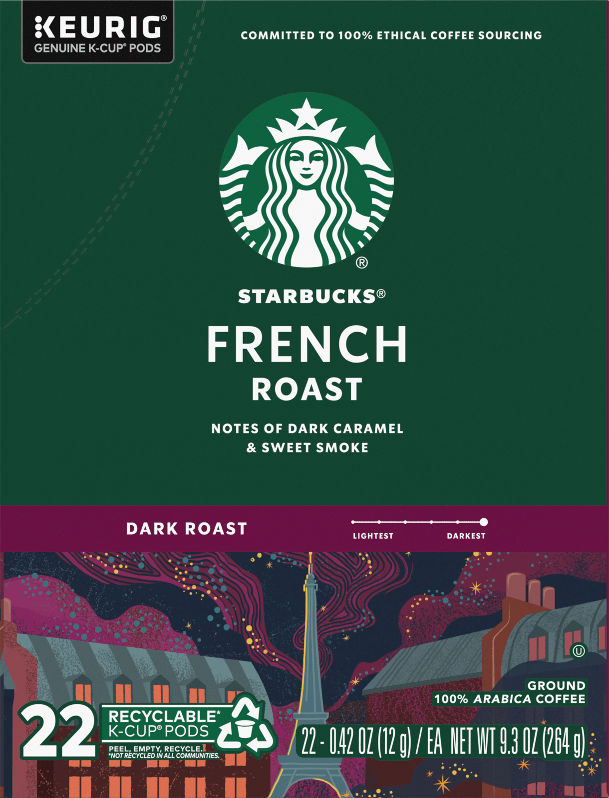 Starbucks Ground Dark Roast K-Cup Pods French Roast Coffee 22 Pods