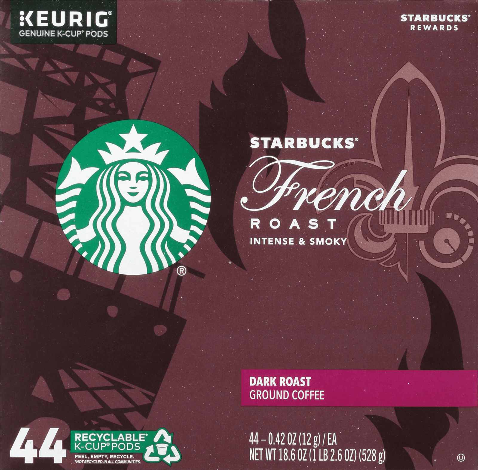 Starbucks K-Cup Pods Dark Roast Ground French Roast Coffee 44 ea