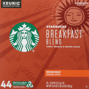 Starbucks K-Cup Pods Medium Roast Ground Breakfast Blend Coffee 44 ea