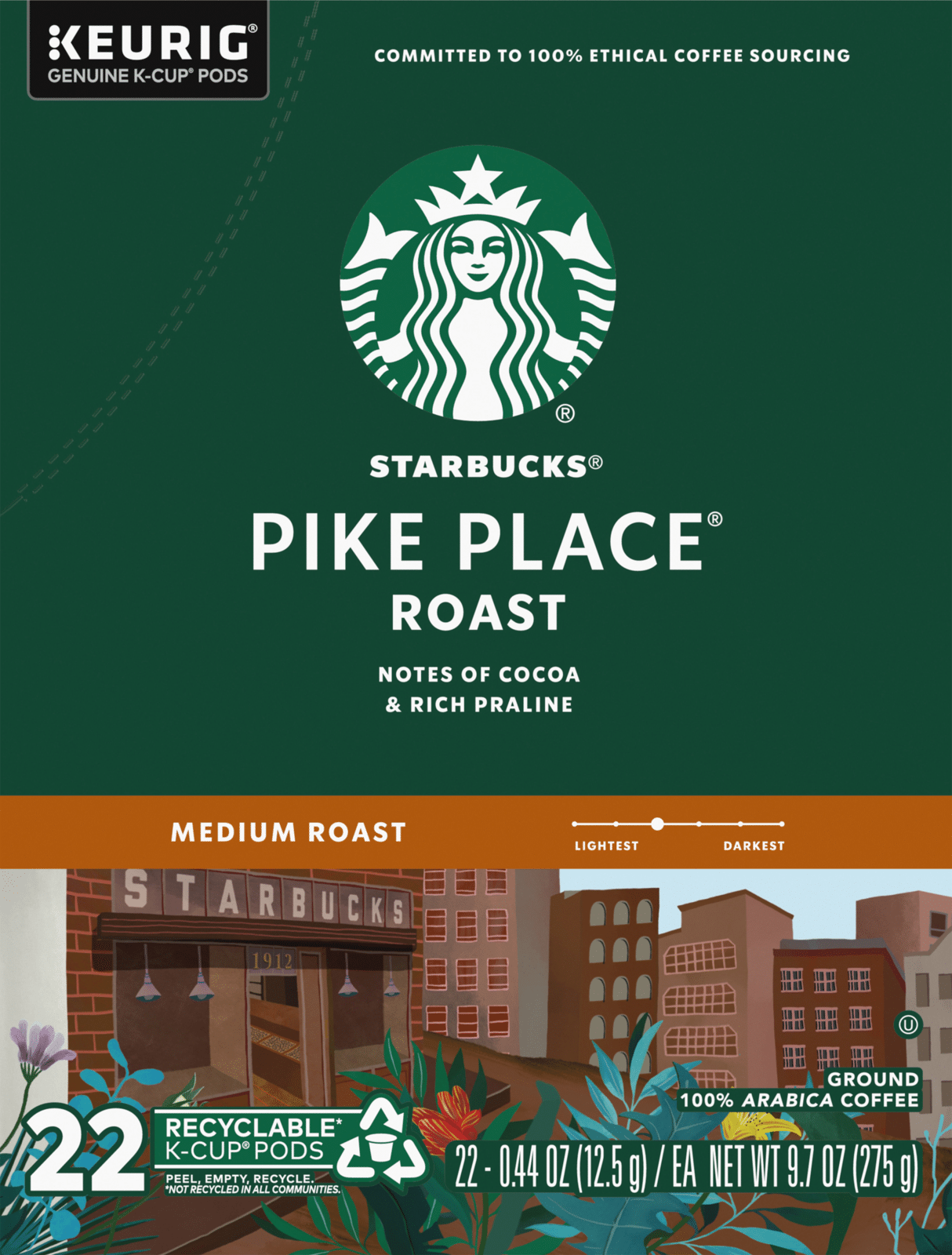 Starbucks K-Cup Pods Medium Roast Ground Pike Place Roast Coffee 22 Pods