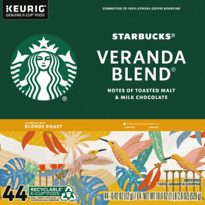 Starbucks K-Cup Pods Veranda Blend Ground Blonde Roast Coffee