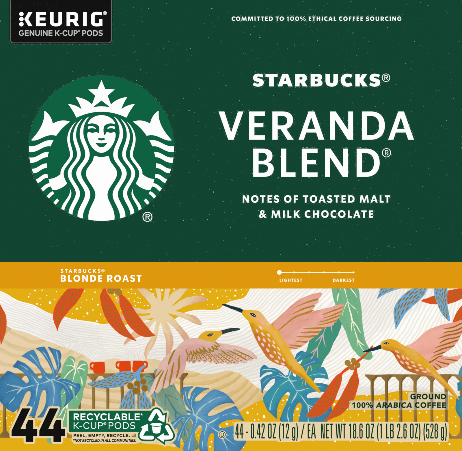 Starbucks K-Cup Pods Veranda Blend Ground Blonde Roast Coffee