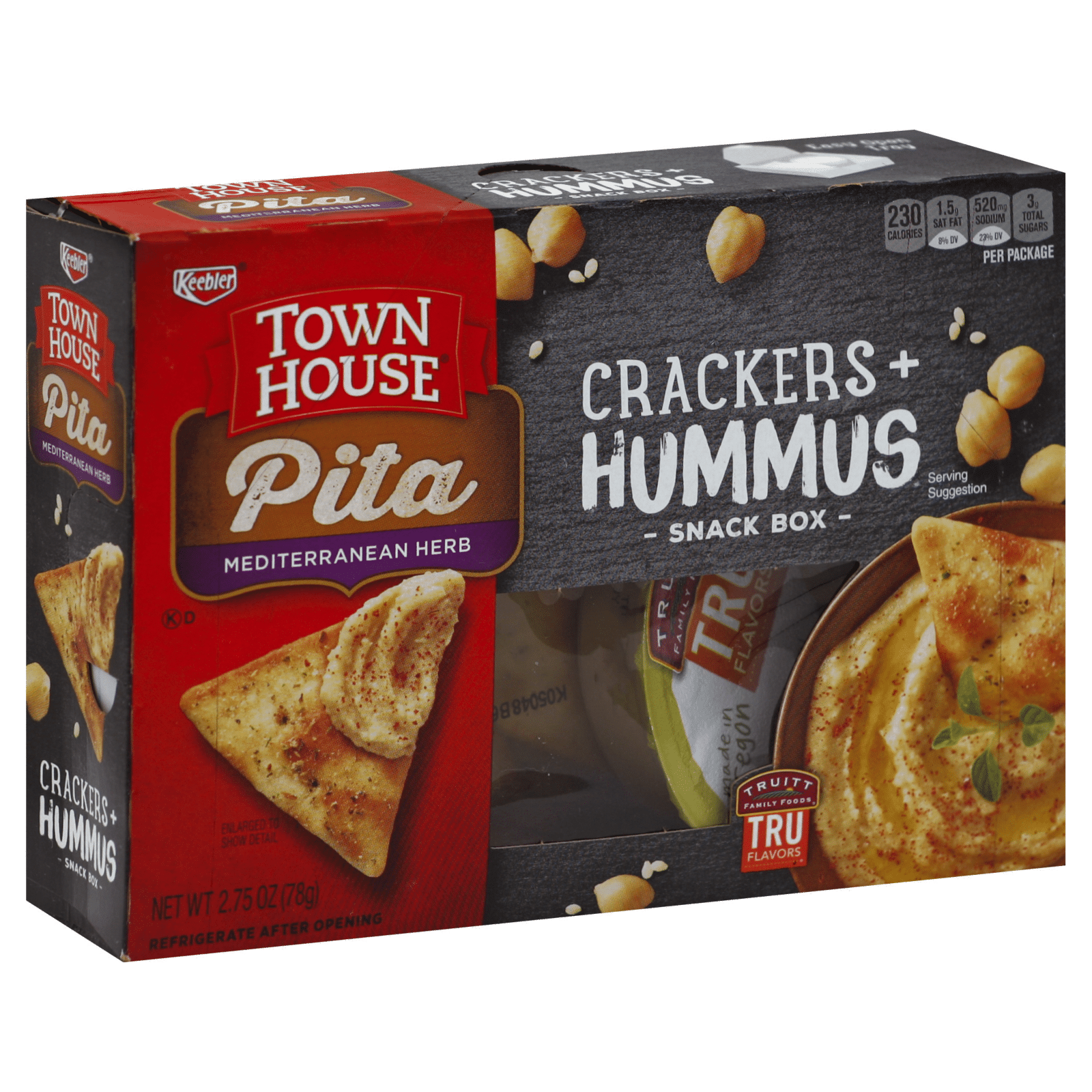 Town House Pita Snack Box Crackers + Hummus Mediterranean Herb